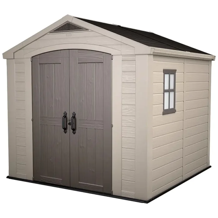 8′ x 8′ Plastic Garden Shed – Weatherproof Outdoor Storage with Double Doors & Skylight