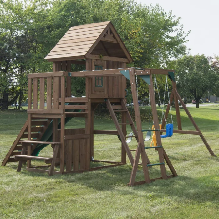 Swing-N-Slide WS 8352 Knightsbridge Ultimate Wooden Swing Set with Slide, Monkey Bars & Clubhouse - Image 9