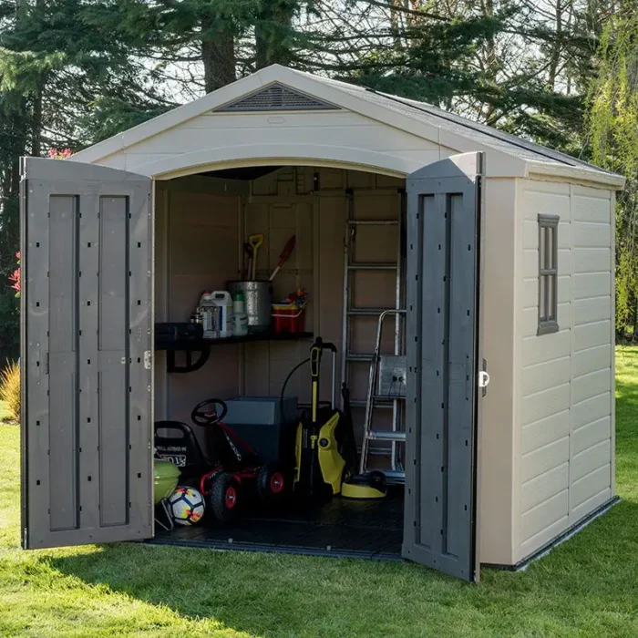 8′ x 8′ Plastic Garden Shed – Weatherproof Outdoor Storage with Double Doors & Skylight - Image 3