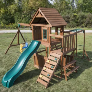 Swing-N-Slide WS 8352 Knightsbridge Ultimate Wooden Swing Set with Slide, Monkey Bars & Clubhouse - Image 10
