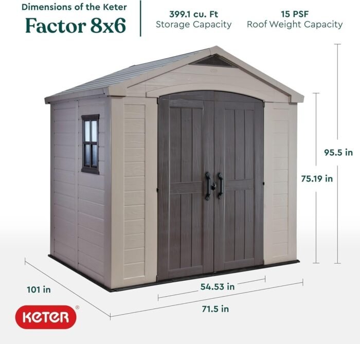 Keter Factor 8×6 ft Large Resin Outdoor Storage Shed – Durable & Weather-Resistant - Image 8