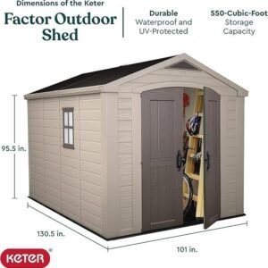 Keter Factor 8×11 Ft All-Weather Outdoor Storage Shed with Shelve - Image 6