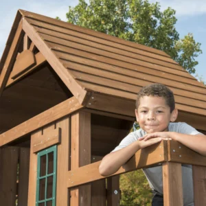 Swing-N-Slide WS 8352 Knightsbridge Ultimate Wooden Swing Set with Slide, Monkey Bars & Clubhouse - Image 3