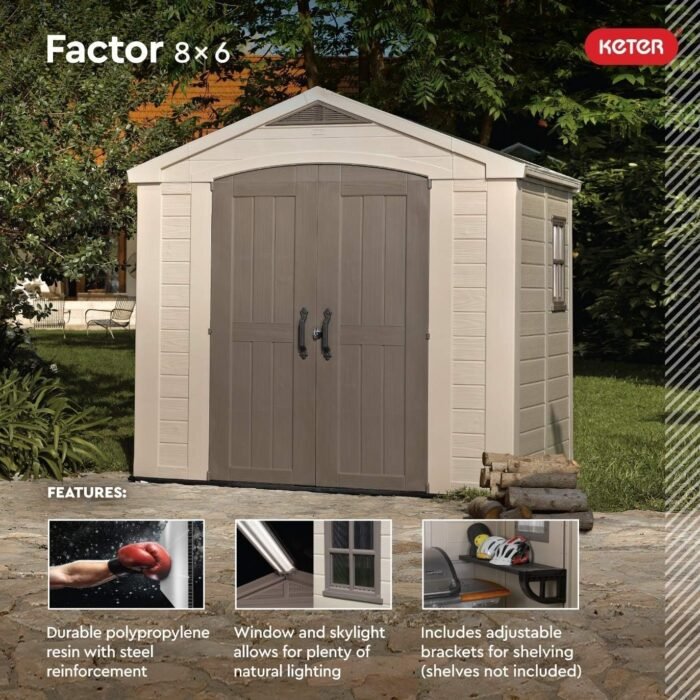 Keter Factor 8×6 ft Large Resin Outdoor Storage Shed – Durable & Weather-Resistant - Image 9