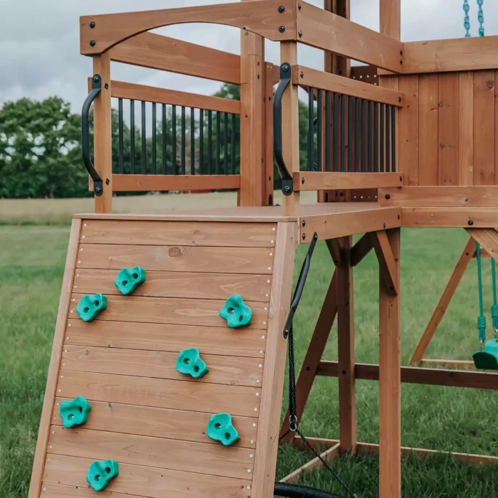 Wooden Swing Set & Playcentre with Clubhouse, Slide & Rock Wall - Image 7